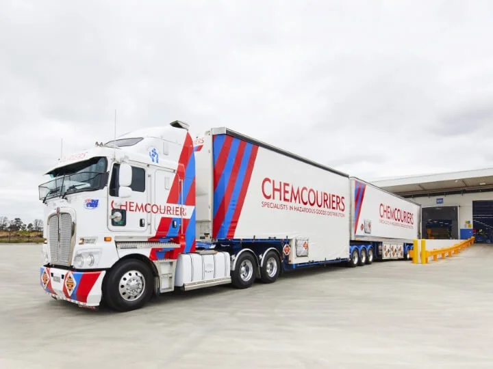 Chemcouriers B-Double driving out of depot