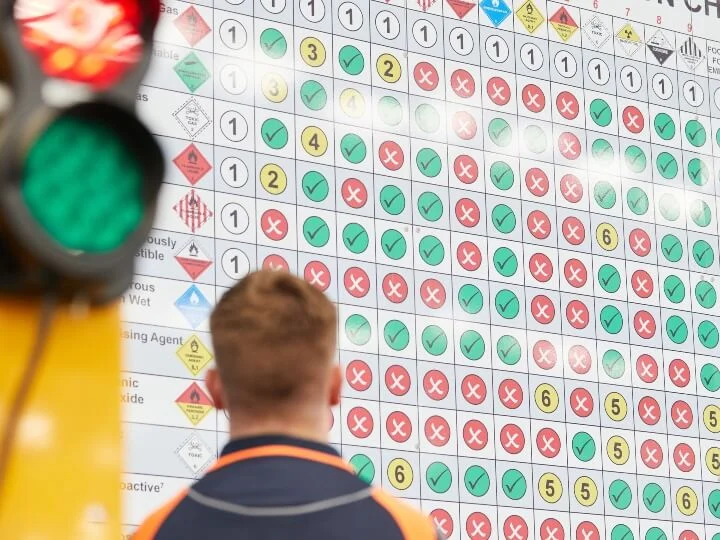Team member looking at Dangerous Goods Segregation Board